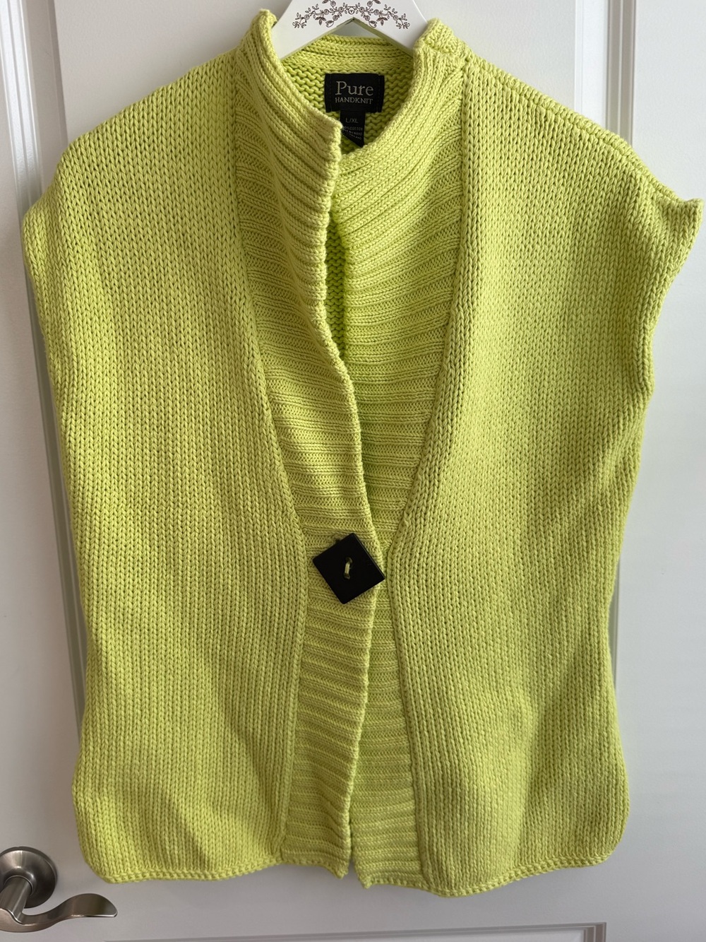 Pure Handknit Cotton Vest Chartreuse Art to Wear Lagenlook Bohemian L/XL Boho
